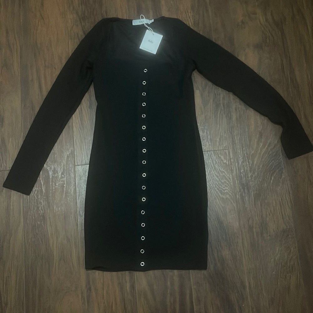 Adika Black Long Sleeve Square Neck Mini Dress